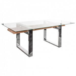 Masa dining maro/argintie din sticla si metal 105x220 cm Lulea Vical Home