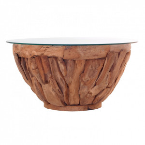 Masuta transparenta/maro din sticla si lemn pentru cafea 90 cm Tsumeb Vical Home