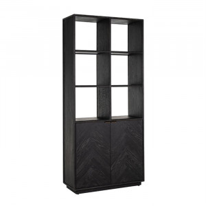Biblioteca neagra din lemn de stejar si inox 220 cm Blackbone Richmond Interiors