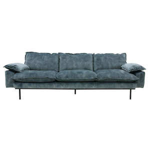 Canapea albastra din catifea si metal pentru 4 persoane Retro Petrol HK Living