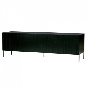Comoda TV neagra din lemn de pin si metal 180 cm Gravure Woood