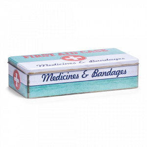 Cutie multicolora cu capac din metal pentru medicamente First Aid Maxi Zeller