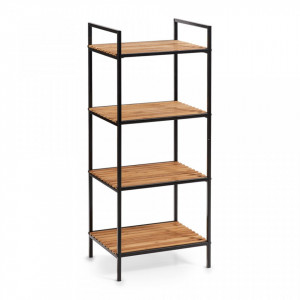 Etajera neagra/maro din metal si lemn 95 cm Floor Shelf Bamboo Black Zeller