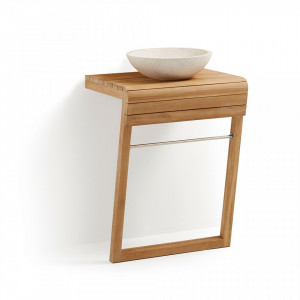 Lavoar din lemn tec si ceramica terazzo pentru baie Washbasin Kave Home
