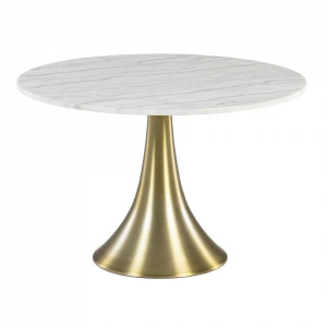 Masa dining alba/aurie din marmura si otel 120 cm Oria Kave Home