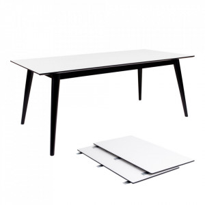 Masa dining extensibila alba/neagra din lemn de pin si MDF 90x195(285) cm Copenhagen Wavy House Nordic