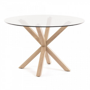 Masa dining rotunda din metal maro cu blat sticla 119 cm Argo Kave Home