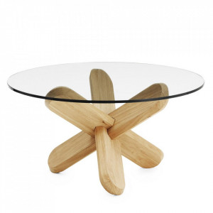 Masuta cafea transparenta/maro din sticla si lemn 75 cm Ding Normann Copenhagen