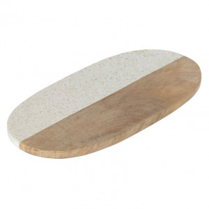 Platou alb/maro din marmura si lemn de mango 20x40 cm Augustine Kave Home