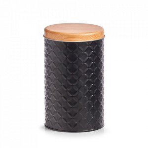Recipient cu capac negru/maro din metal si lemn 10,7x18 cm Scandi Zeller