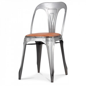 Scaun argintiu din metal cu sezut din piele Multipl's Opjet Paris
