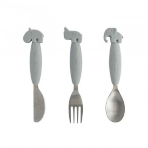 Set tacamuri 3 piese din plastic si inox pentru copii Yummy Grey Done by Deer
