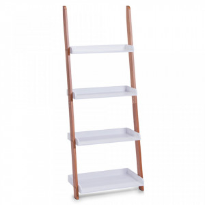 Etajera alba/maro din MDF si lemn 145 cm Ladder Shelf Bamboo Zeller