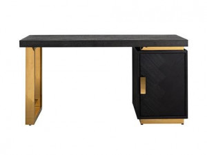 Birou negru/auriu din lemn si inox 70x150 cm Blackbone Richmond Interiors