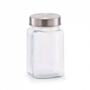 Borcan cu capac transparent/argintiu din sticla si inox 420 ml Sho Zeller