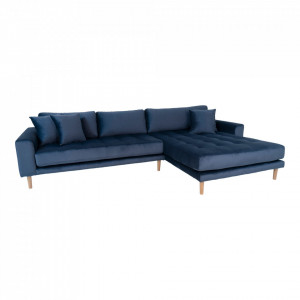 Canapea cu colt albastru inchis din catifea 290 cm Lido Right House Nordic