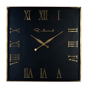 Ceas de perete patrat auriu/negru din otel si sticla 76x76 cm Derial Richmond Interiors