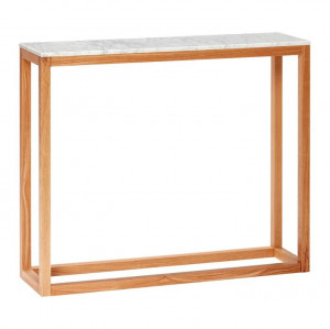 Consola alba/maro din lemn si marmura 90 cm Marble Hubsch