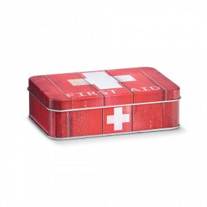 Cutie rosie/alba cu capac din metal pentru medicamente First Aid Red Small Zeller