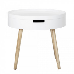 Masa alba pentru cafea din MDF cu picioare de pin 50x45 cm Bloomingville