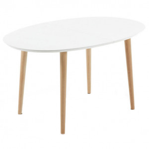 Masa dining extensibila alba/maro din MDF si lemn 90x140(220) cm Oqui Kave Home