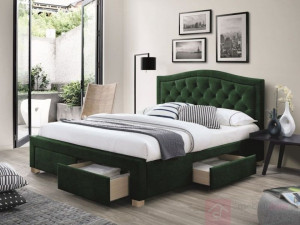 Pat verde din lemn si catifea 160x200 cm Electra Green Signal Meble