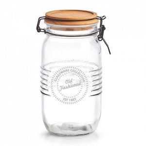 Recipient cu capac transparent/maro din sticla si lemn 1450 ml Old Fashioned Zeller