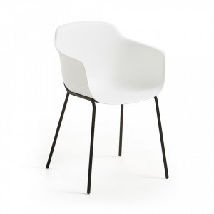 Scaun alb din plastic cu structura metal negru Khasumi Kave Home
