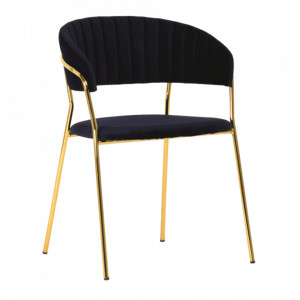 Scaun dining albastru navy/auriu din catifea si metal Lira Signal Meble