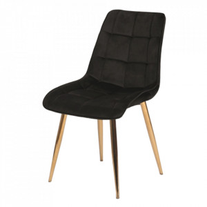 Scaun dining negru/auriu din catifea si metal Chic Signal Meble