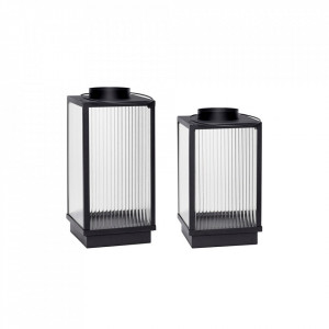 Set 2 felinare transparente/negre din sticla si metal Block Lantern Hubsch