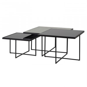 Set 3 masute de cafea negre din sticla si fier Chester Richmond Interiors
