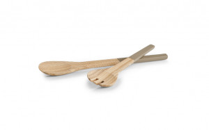 Set lingura si furculita maro/grej din lemn pentru salata Bamboo Salad Servers Zeller