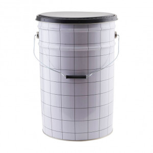 Taburet rotund negru/alb din piele si metal cu spatiu depozitare 30 cm Bucket House Doctor