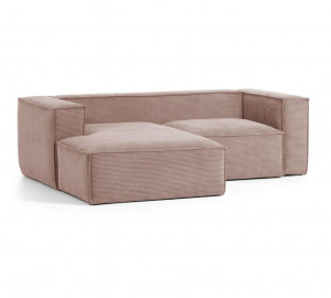 Canapea roz din textil si lemn cu colt pentru 2 persoane Blok La Forma