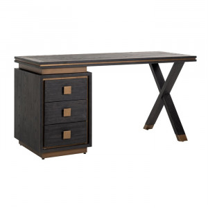 Birou negru/auriu din lemn si inox 60x150 cm Hunter Richmond Interiors