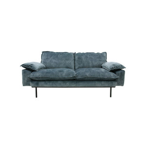 Canapea din catifea albastra pentru 2 persoane Retro Petrol HK Living