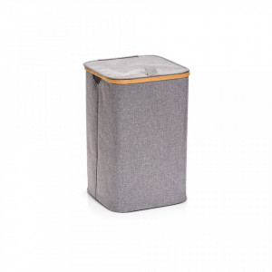 Cos de rufe gri din poliester si lemn 33x50 cm Laundry Collector Bamboo Zeller