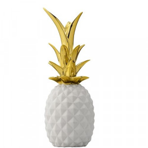 Decoratiune alba/aurie din ceramica 24 cm Ananas Bloomingville