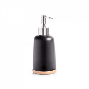 Dispenser sapun lichid negru/maro din polirasina si lemn 7,5x16,8 cm Naija Zeller