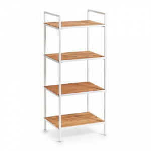 Etajera alba/maro din metal si lemn 95 cm Floor Shelf Bamboo White Zeller