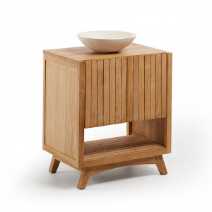 Lavoar din lemn tec si ceramica terazzo pentru baie 92 cm Kuveni Kave Home