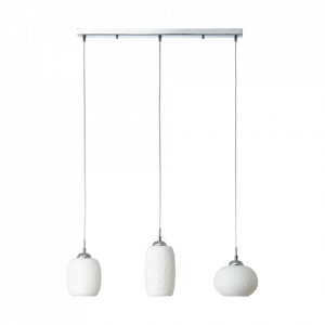 Lustra argintie/alba din sticla si metal cu 3 becuri Pattern Brilliant