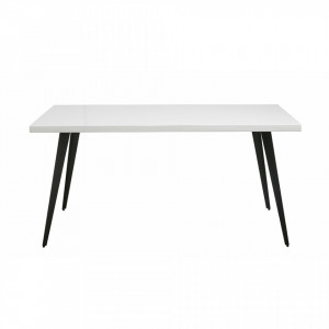 Masa alba din lemn cu picioare negre 160x100 cm Herringbone Nordal