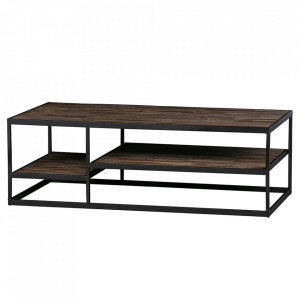 Masa cafea neagra/maro din lemn de tec si fier 60x120 cm Vic Woood
