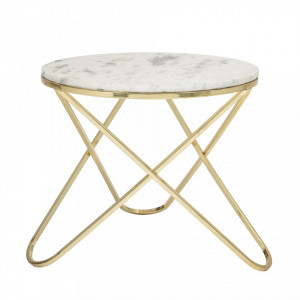 Masa rotunda alba pentru cafea din marmura cu picioare de otel 57x50 cm Bloomingville