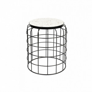 Masuta alba/neagra din terrazzo si metal pentru cafea 36 cm Trad White Label