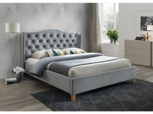 Pat gri din lemn si catifea 160x200 cm Velvet Aspen Signal Meble