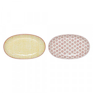 Platou oval din ceramica galben/rosu 21,5 cm Susie Bloomingville