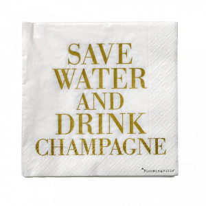 Set 20 servetele alb/auriu 33x33 cm "Save Water and drink Champagne" Bloomingville